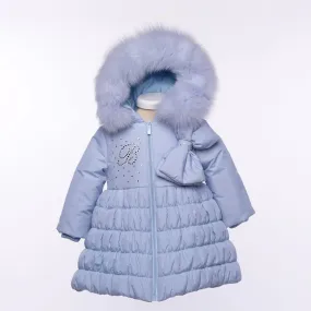 Bimbalo - Fur Hood Large Bow Coat - Blue