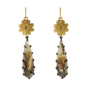 Black Eyed Susan Flower Dendritic Agate Drop Earrings