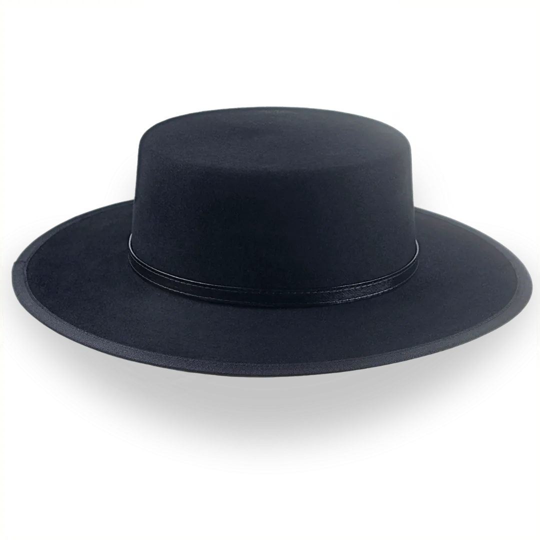 Black Fur Felt Western Flat Top Hat | The Tycoon