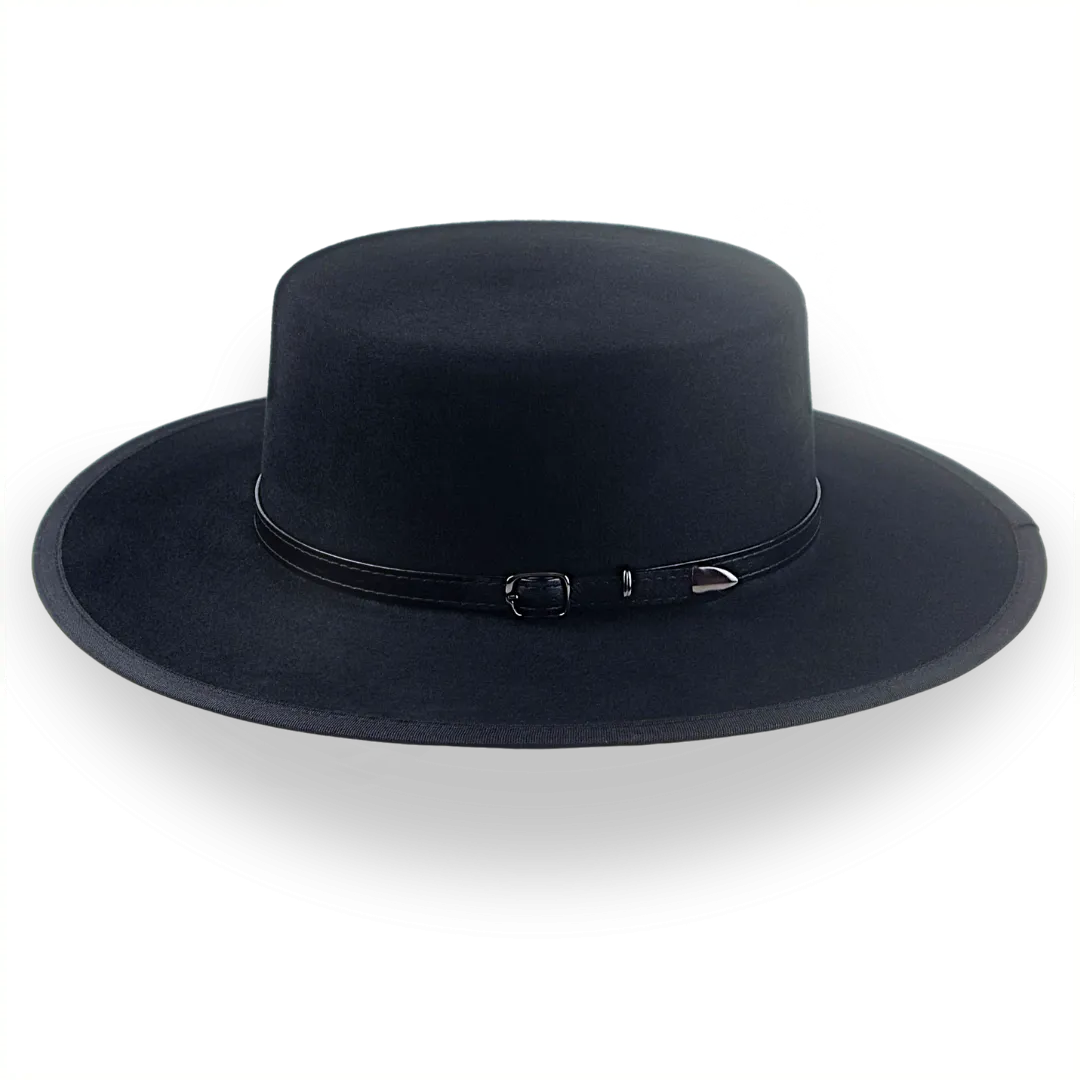 Black Fur Felt Western Flat Top Hat | The Tycoon