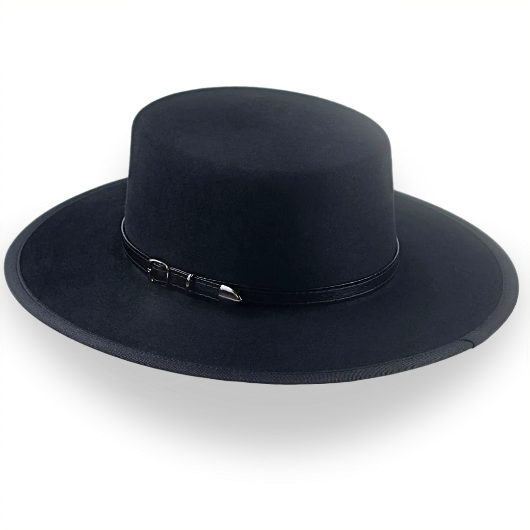 Black Fur Felt Western Flat Top Hat | The Tycoon