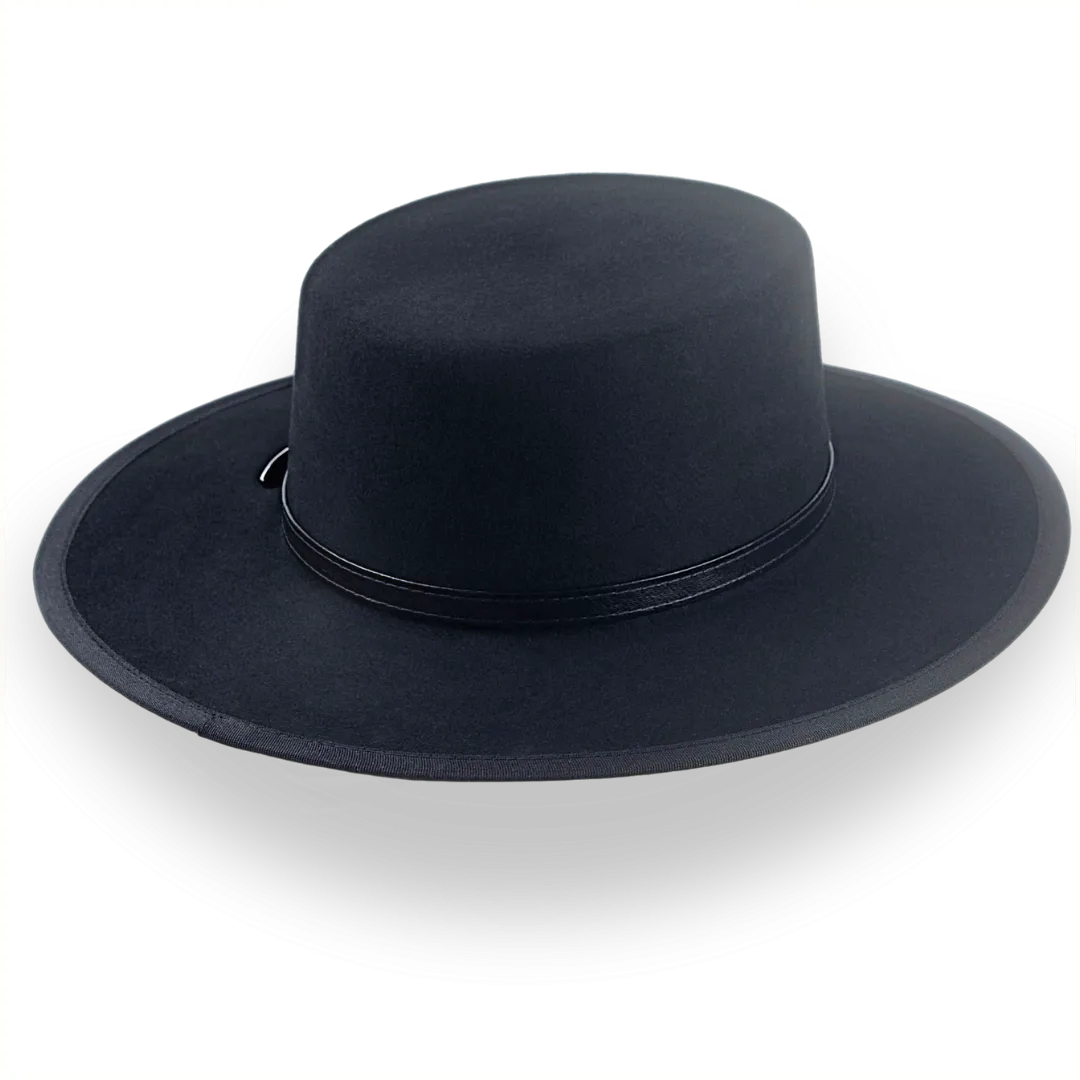 Black Fur Felt Western Flat Top Hat | The Tycoon