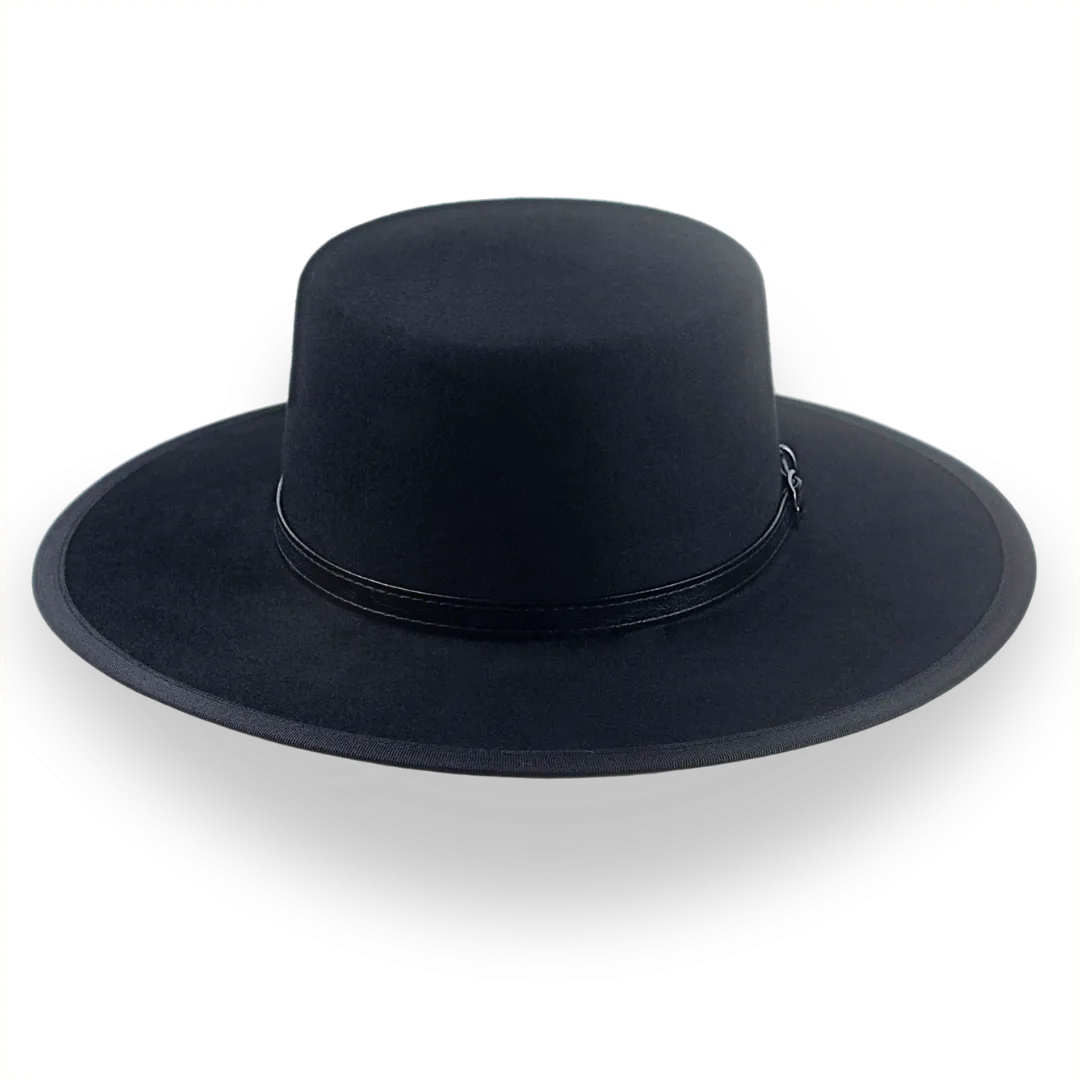 Black Fur Felt Western Flat Top Hat | The Tycoon