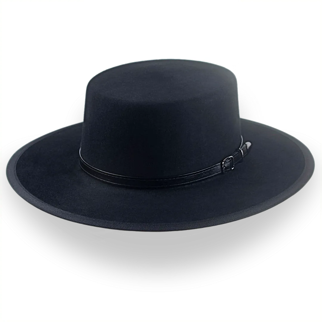 Black Fur Felt Western Flat Top Hat | The Tycoon