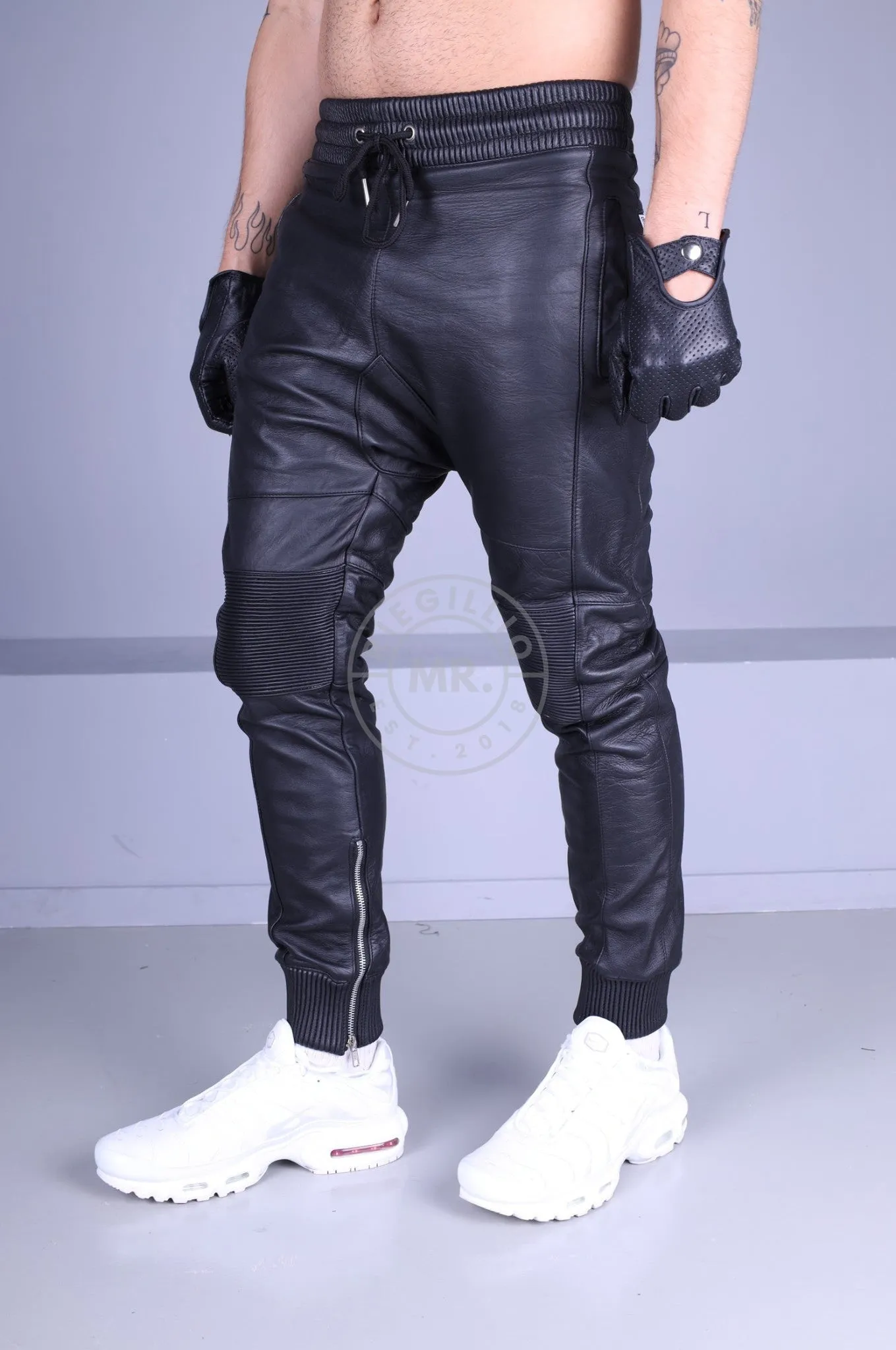 Black Leather Jogger