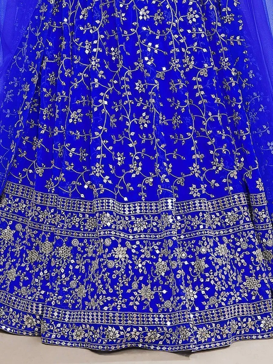 Blue Sequins Georgette Wedding Wear Lehenga Choli