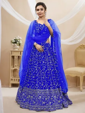 Blue Sequins Georgette Wedding Wear Lehenga Choli