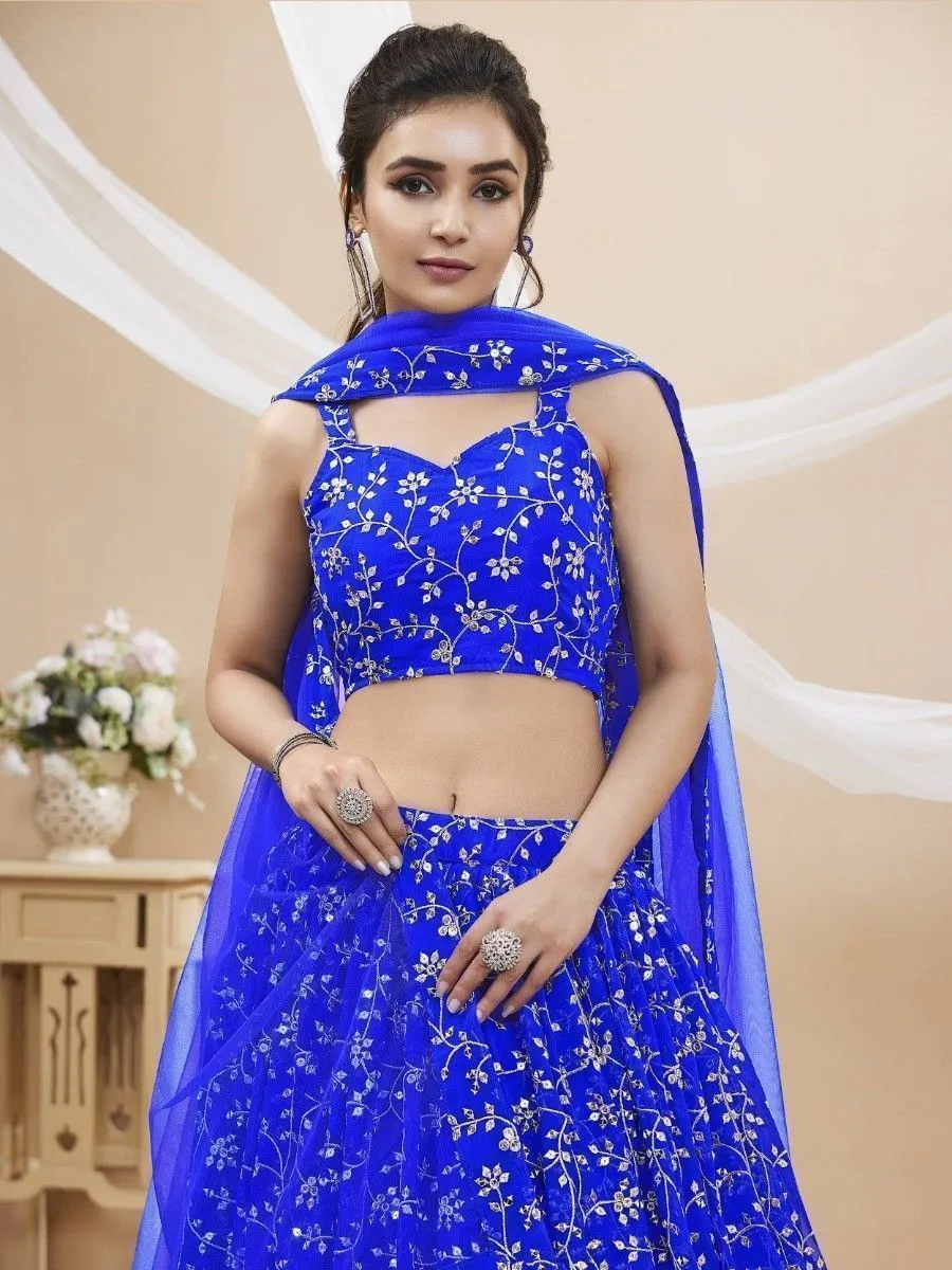 Blue Sequins Georgette Wedding Wear Lehenga Choli