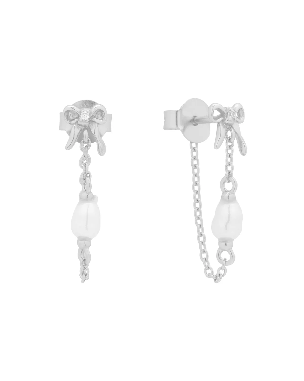 Bow Pearl Drop Studs - Sterling Silver (Pre-order)