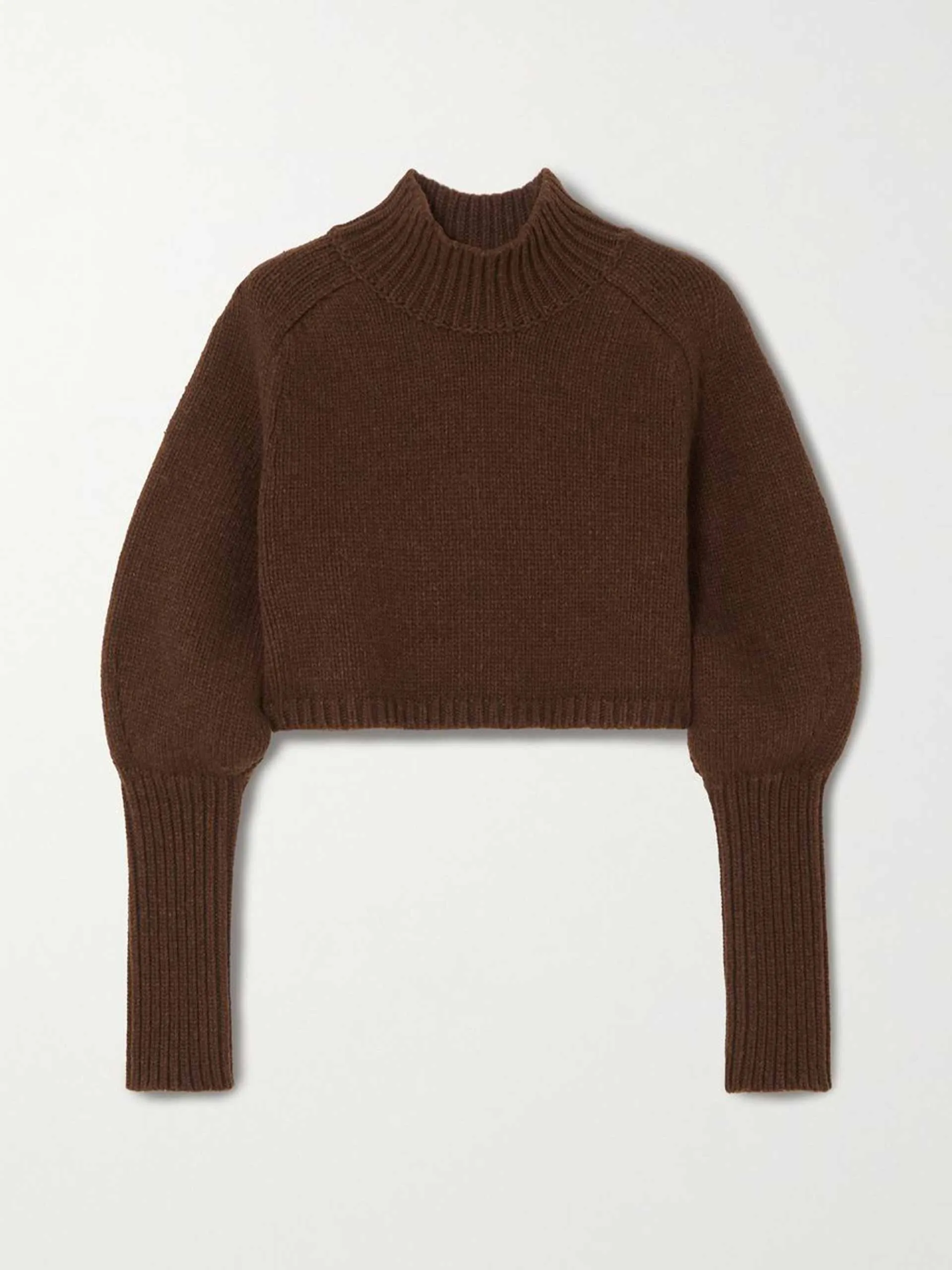 Brown cropped wool-blend turtleneck sweater