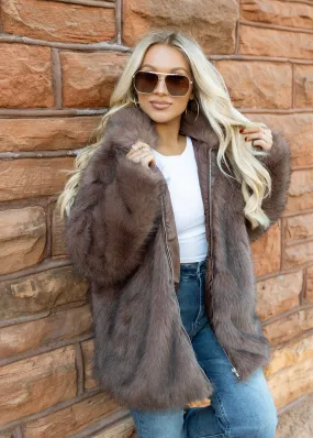 Brown Faux Fur Oversized Jacket