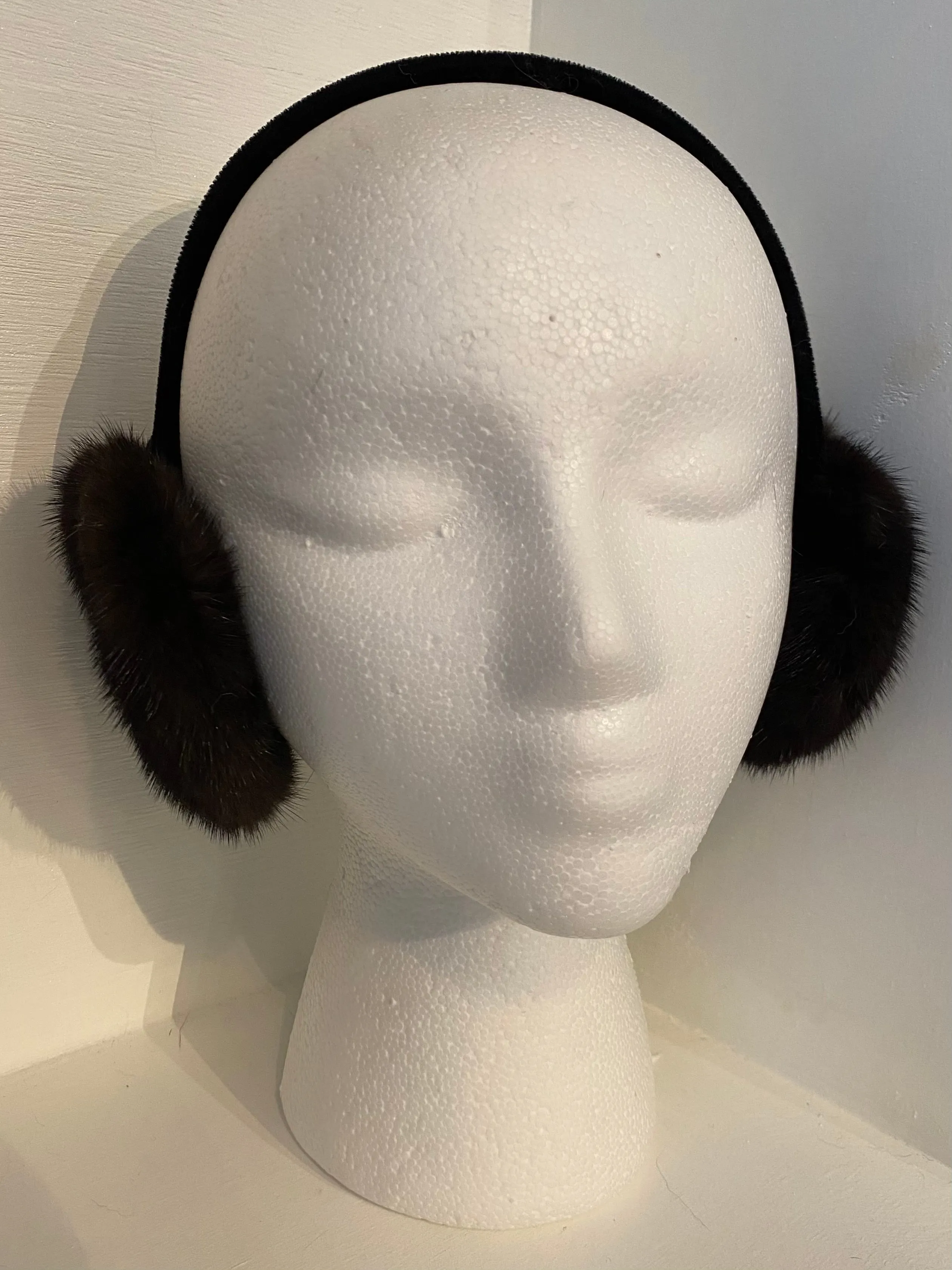 Brown Mink Earmuffs with Black Velvet Band