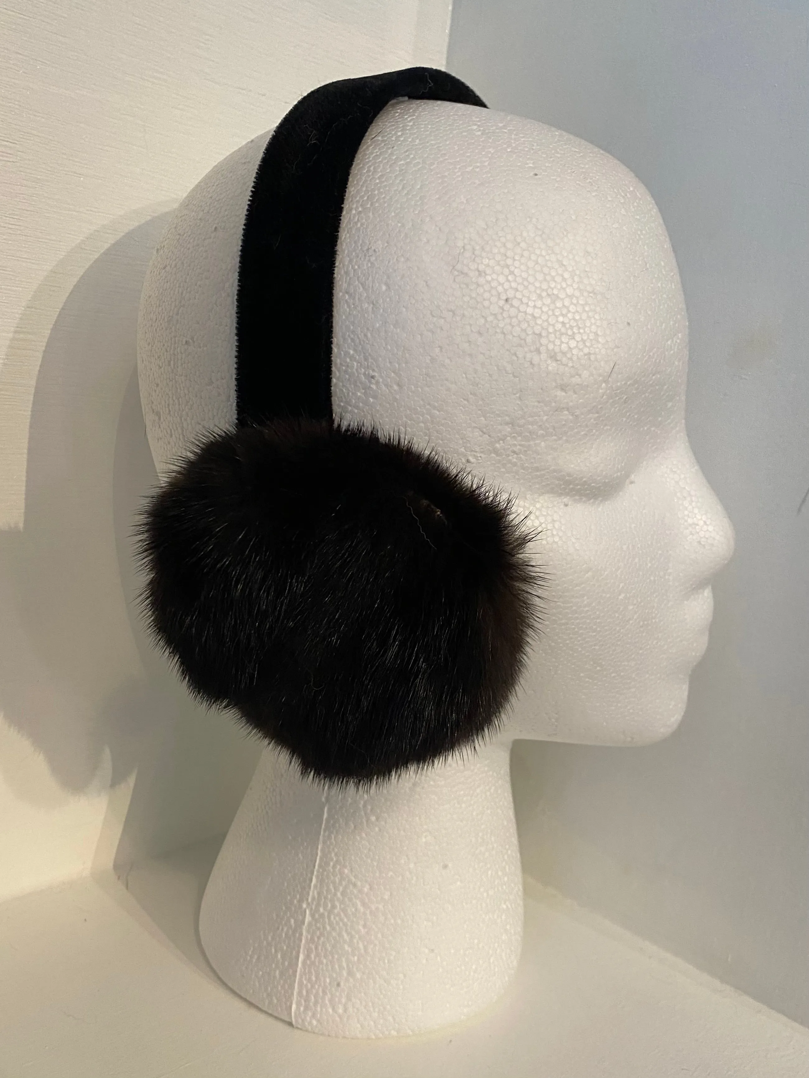 Brown Mink Earmuffs with Black Velvet Band