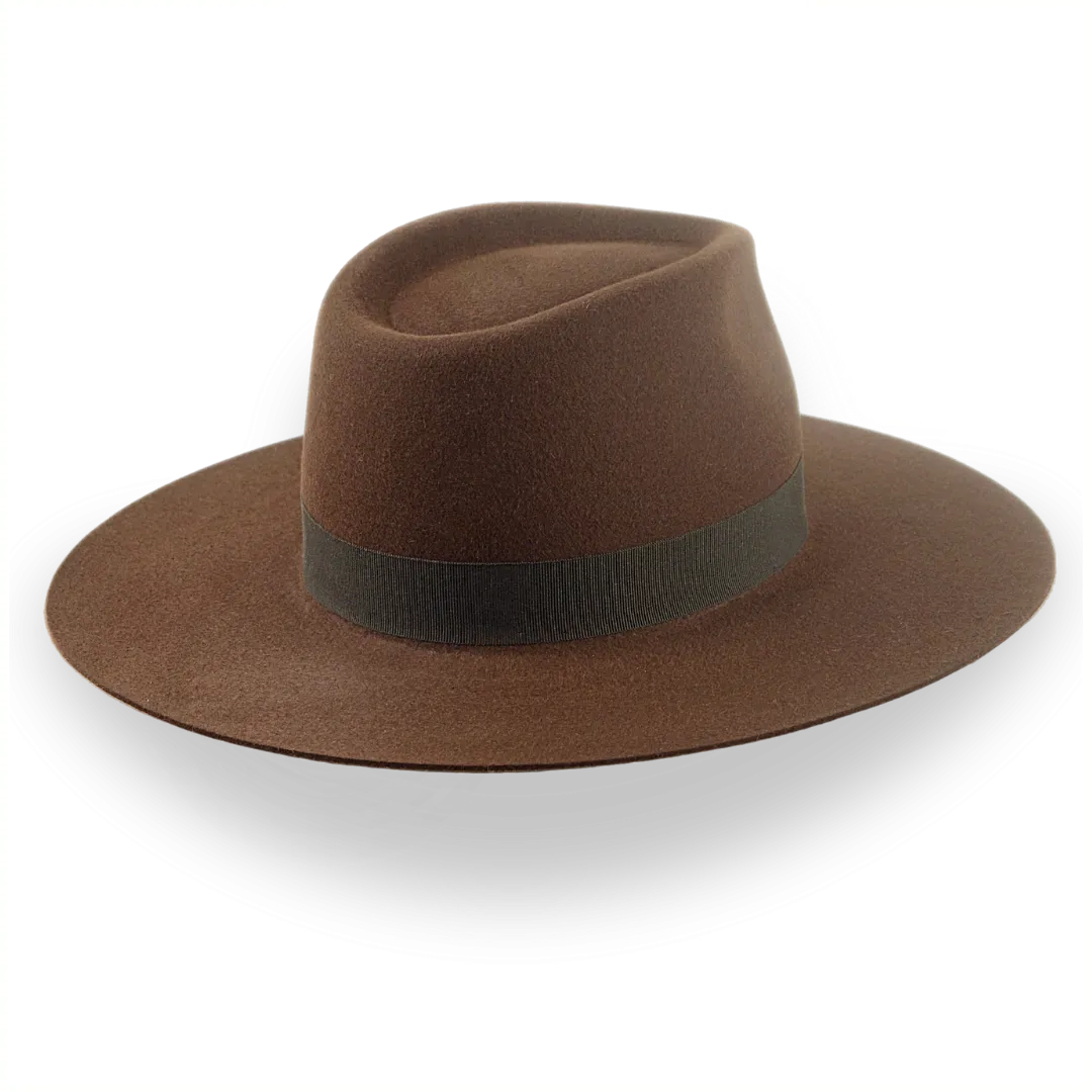 Brown Wide Brim Rancher Fedora Hat in Durable Fur Felt | The Caravan