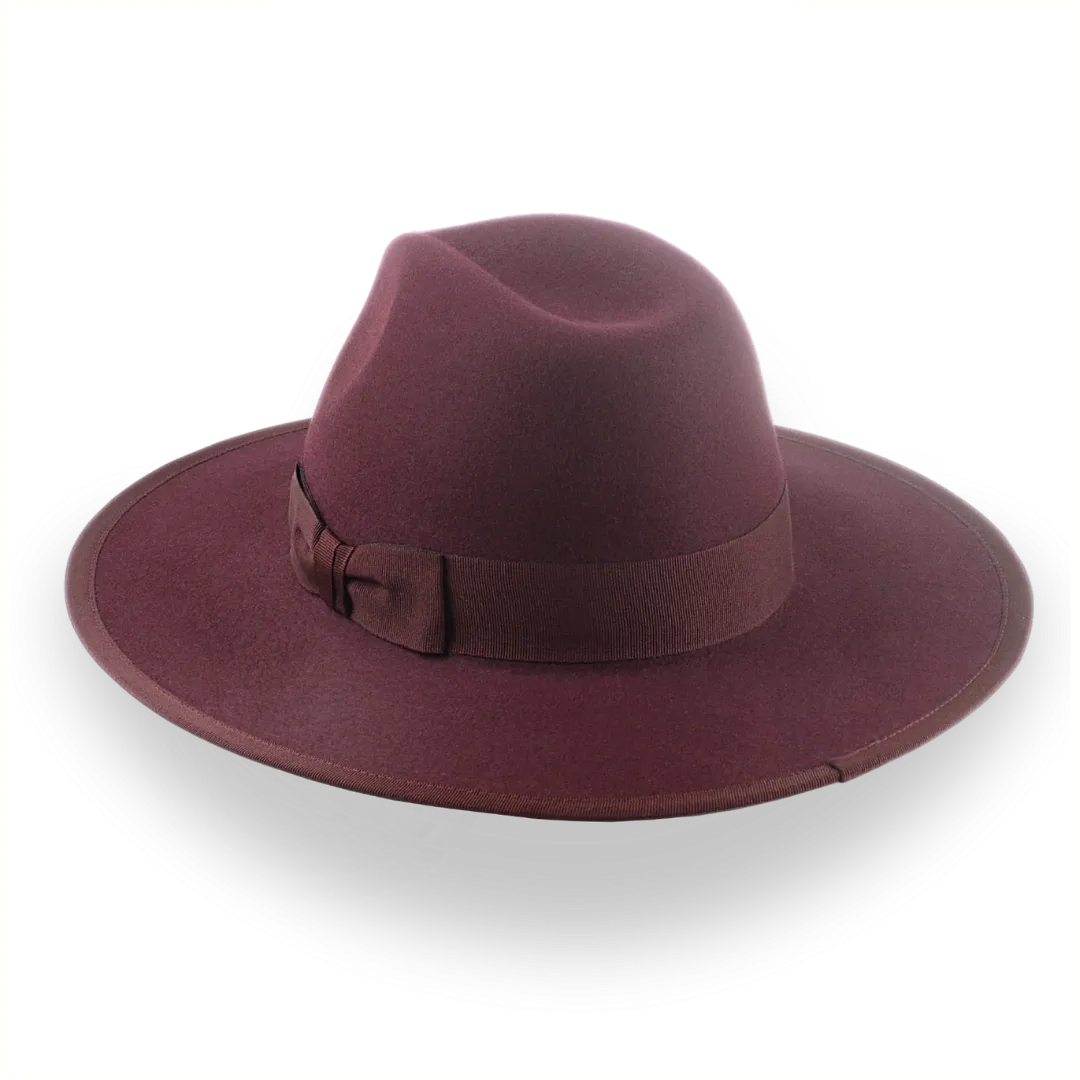 Burgundy Flat Brim Fedora in Elegant Fur Felt | The Taylor