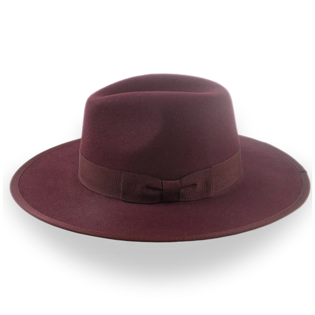 Burgundy Flat Brim Fedora in Elegant Fur Felt | The Taylor