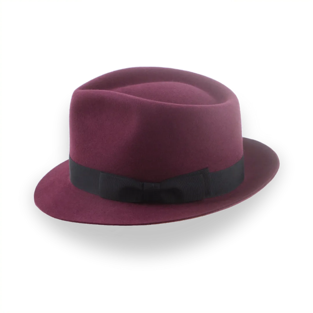 Burgundy Short Brim Trilby Hat in Elegant Beaver Fur Felt | The Verve