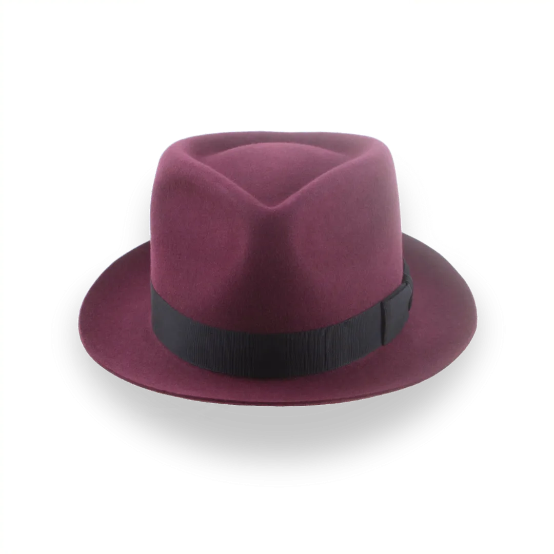 Burgundy Short Brim Trilby Hat in Elegant Beaver Fur Felt | The Verve