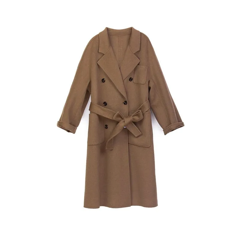 Camel Long Double Breasted Wool Coats