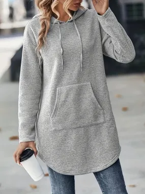 Casual Kangaroo Pocket Hoodie Comfortable Womens Long Sleeve Sweatshirt