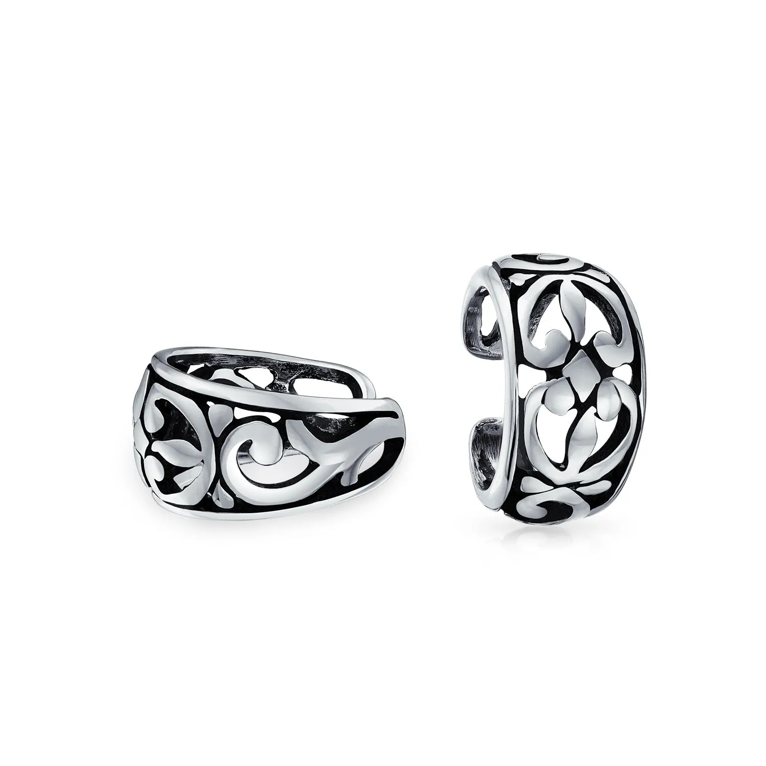 Celestial Sunflower Leaves Band Cartilage Ear Cuffs Earrings 925 Sterling Silver