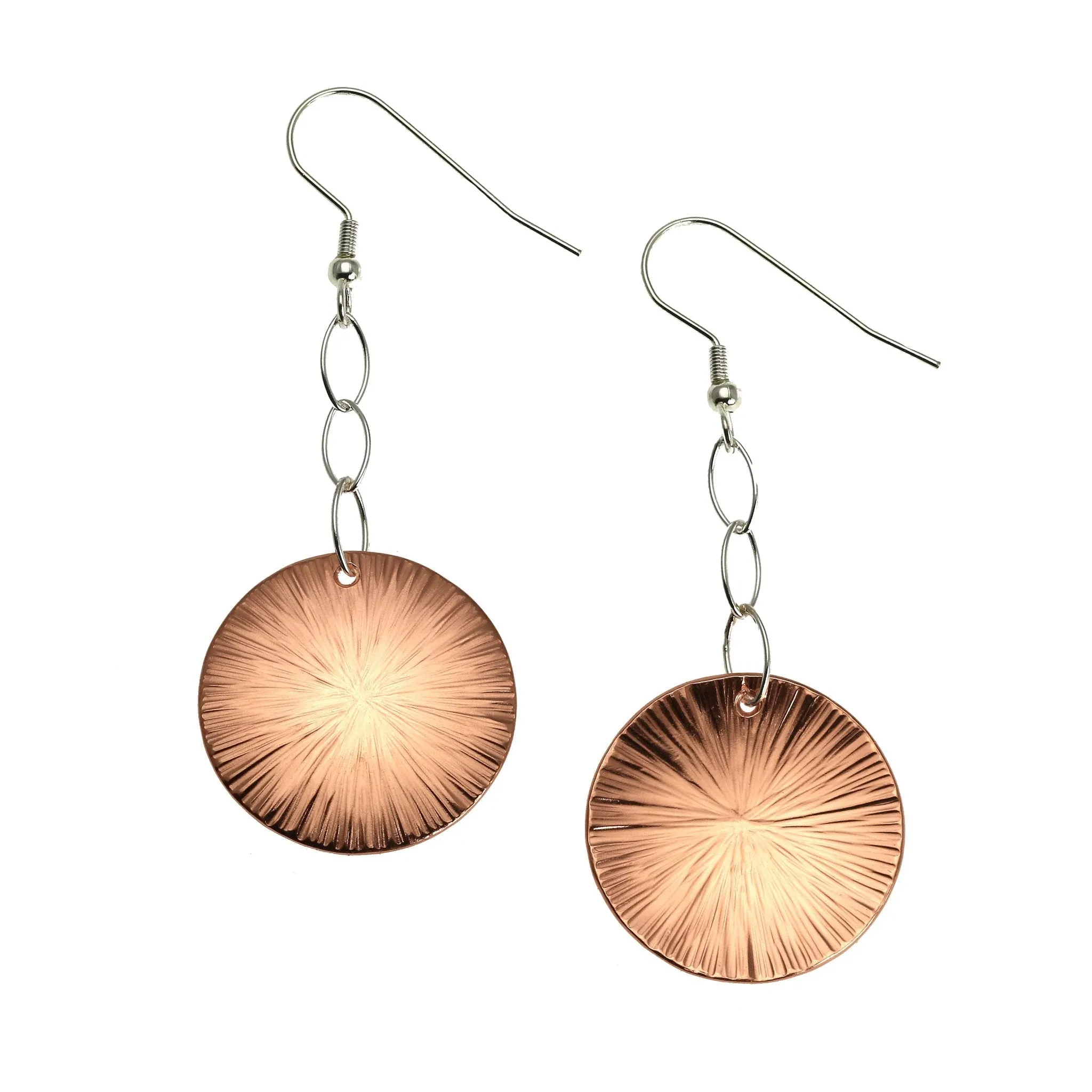 Chased Disc Copper Dangle Earrings