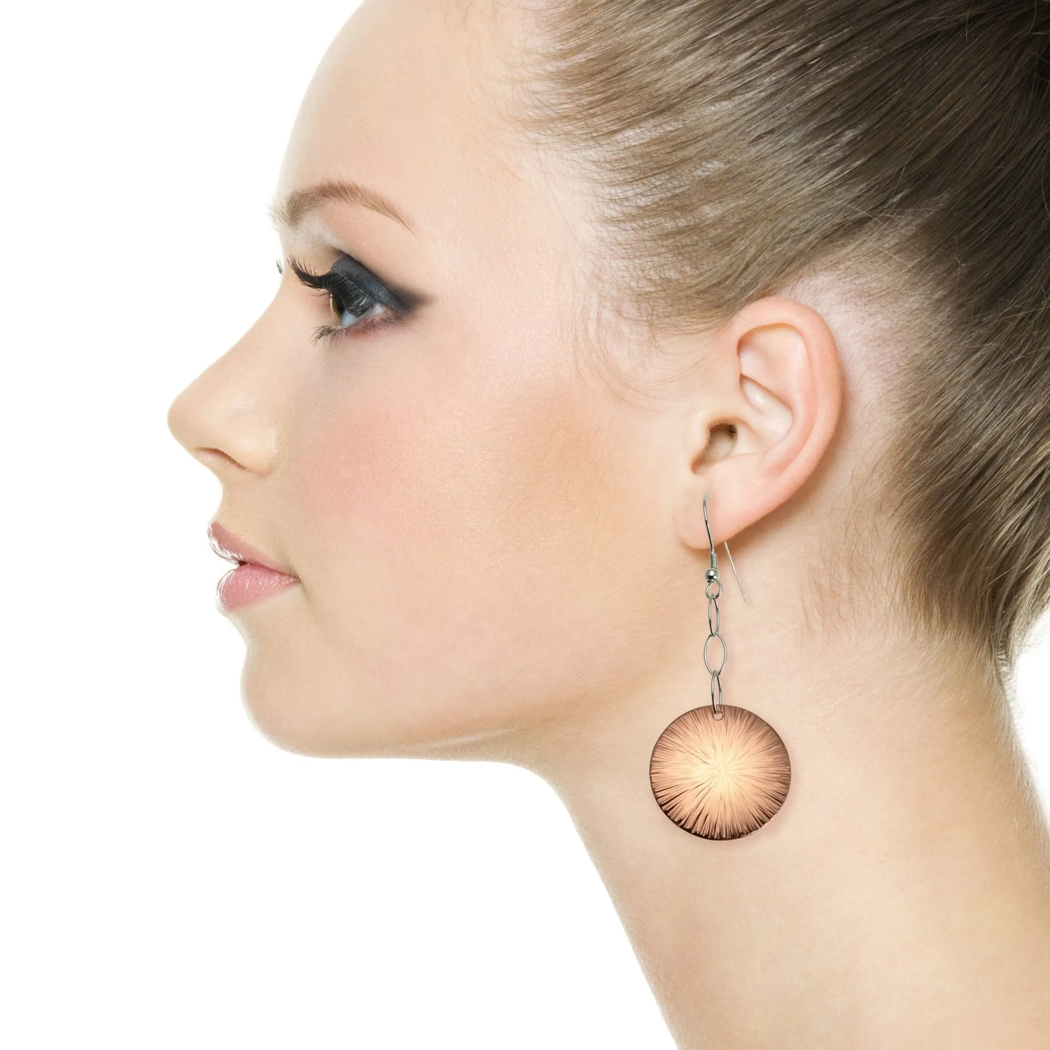 Chased Disc Copper Dangle Earrings