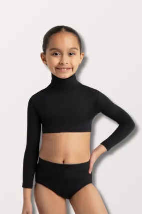 Children's Turtleneck Long Sleeve Crop Top w/Zipper - Black