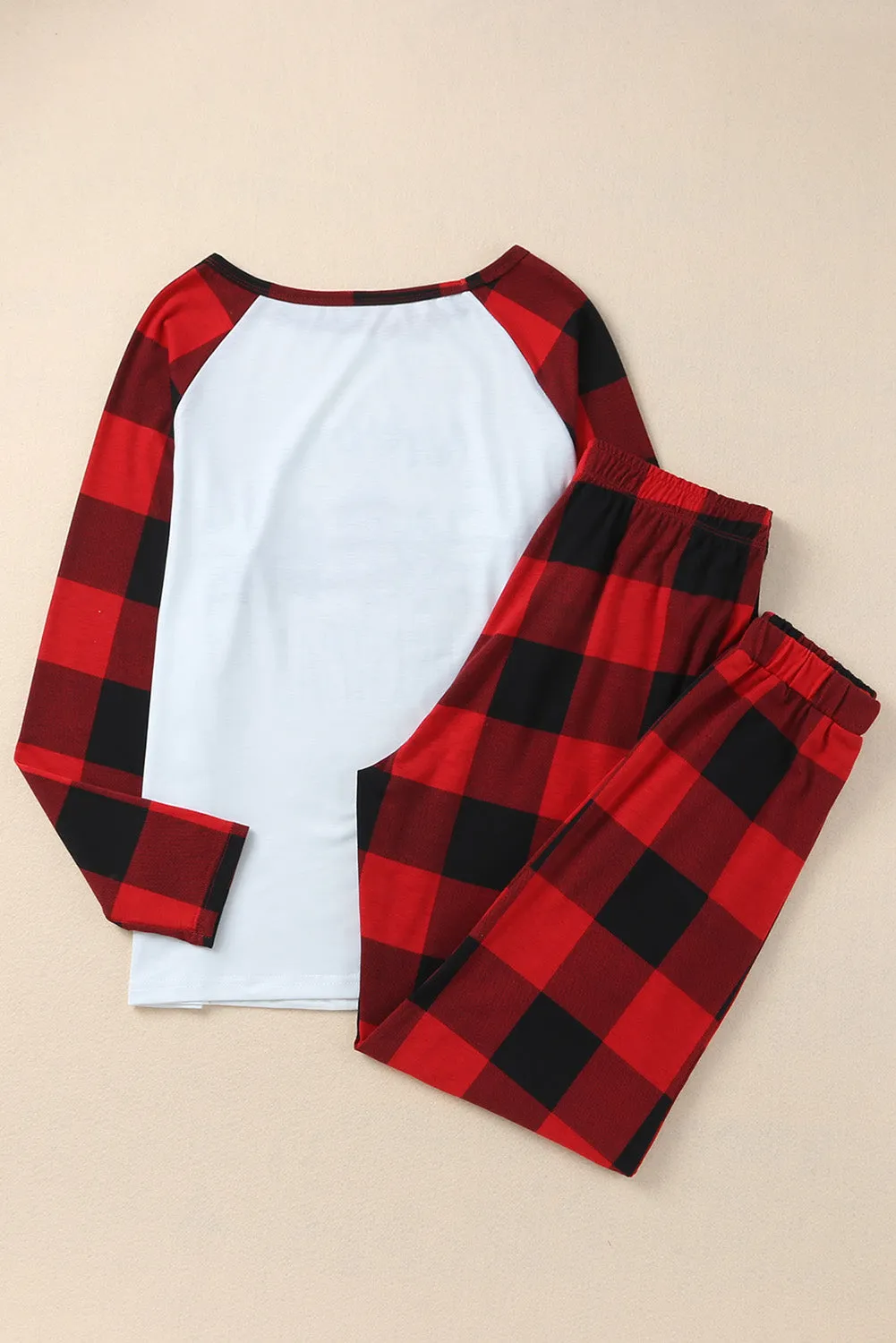 Christmas Pajama Sets | Fiery Red Plaid Merry Christmas Graphic Loungewear Set | Christmas Gift Ideas