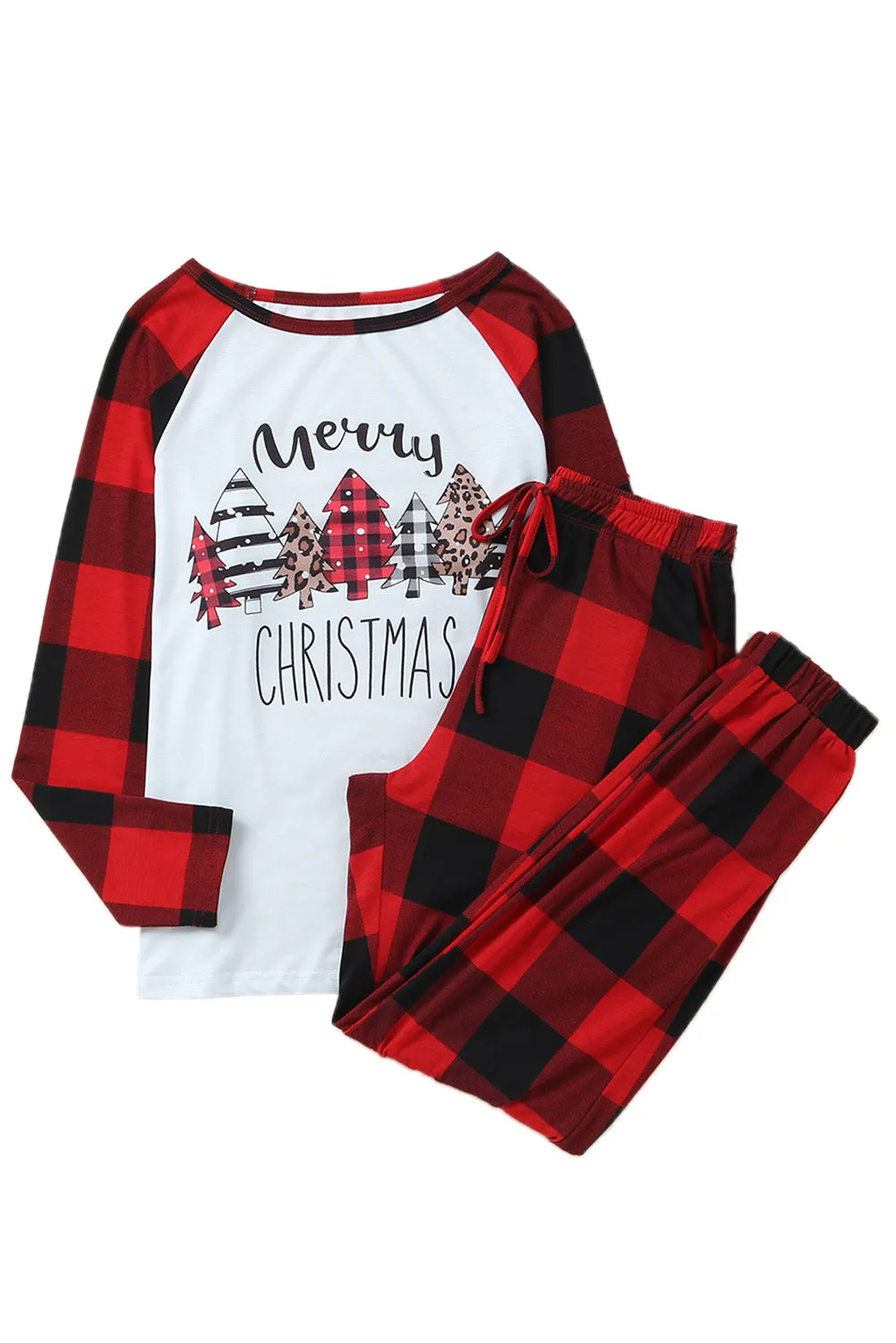 Christmas Pajama Sets | Fiery Red Plaid Merry Christmas Graphic Loungewear Set | Christmas Gift Ideas