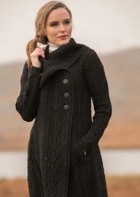 Chunky Collar Aran Coat | Black - Clearance