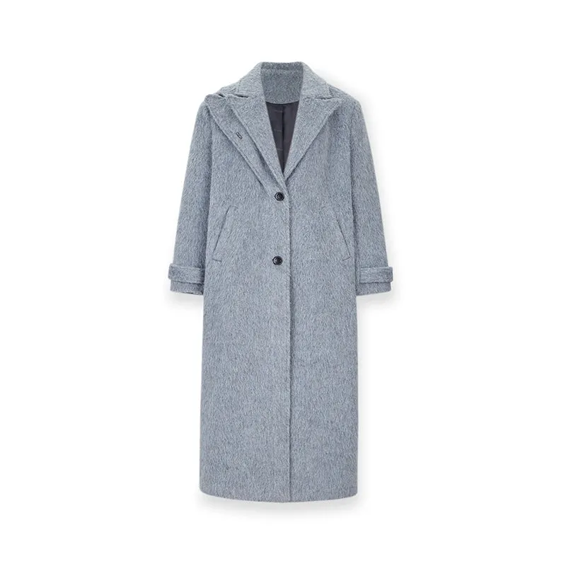 Clerisy Double Peak Lapels Silver Wool Overcoat