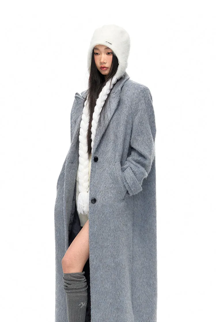 Clerisy Double Peak Lapels Silver Wool Overcoat