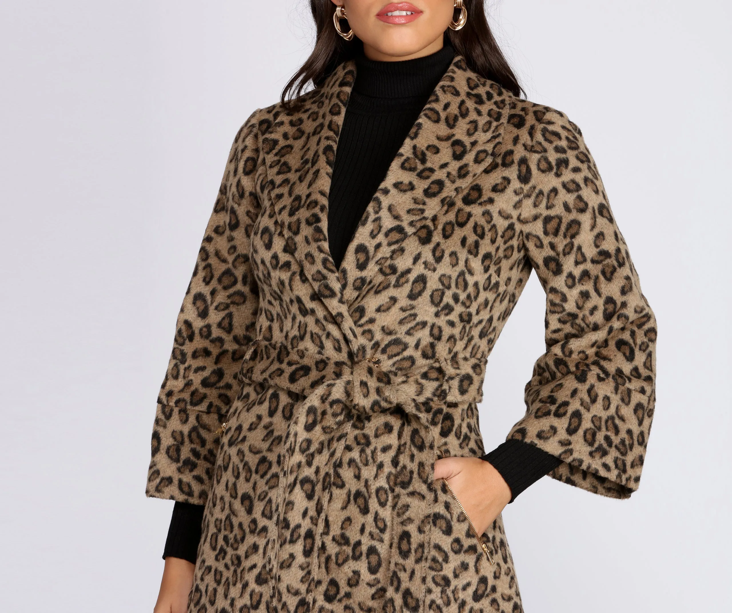 Collared Faux Fur Leopard Coat