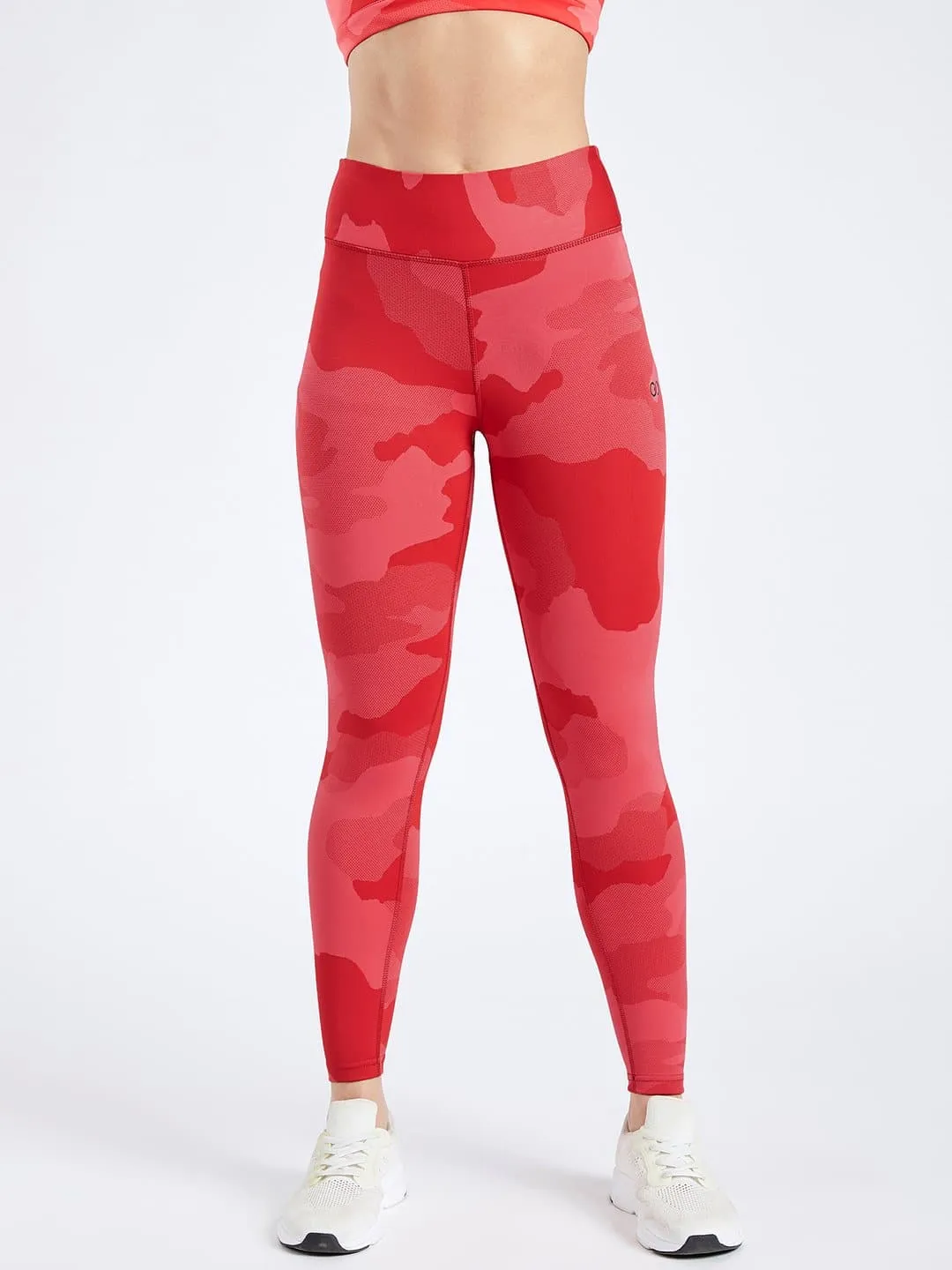 Creeluxe Camo Jacquard Cherry Red Full Length Leggings