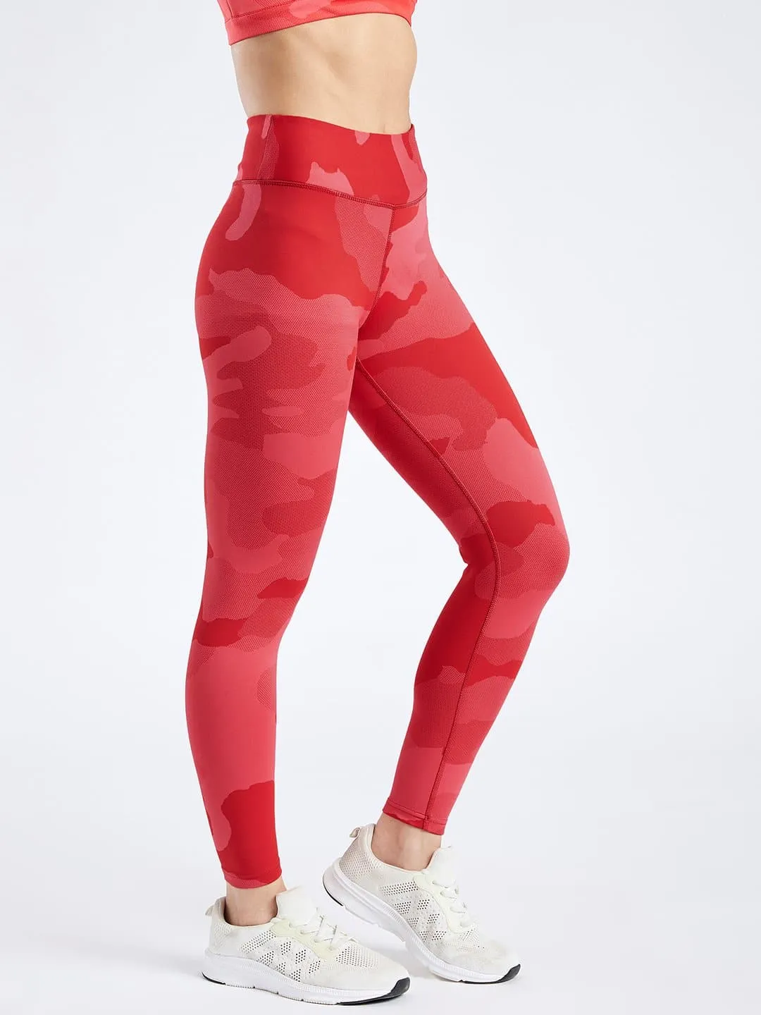 Creeluxe Camo Jacquard Cherry Red Full Length Leggings