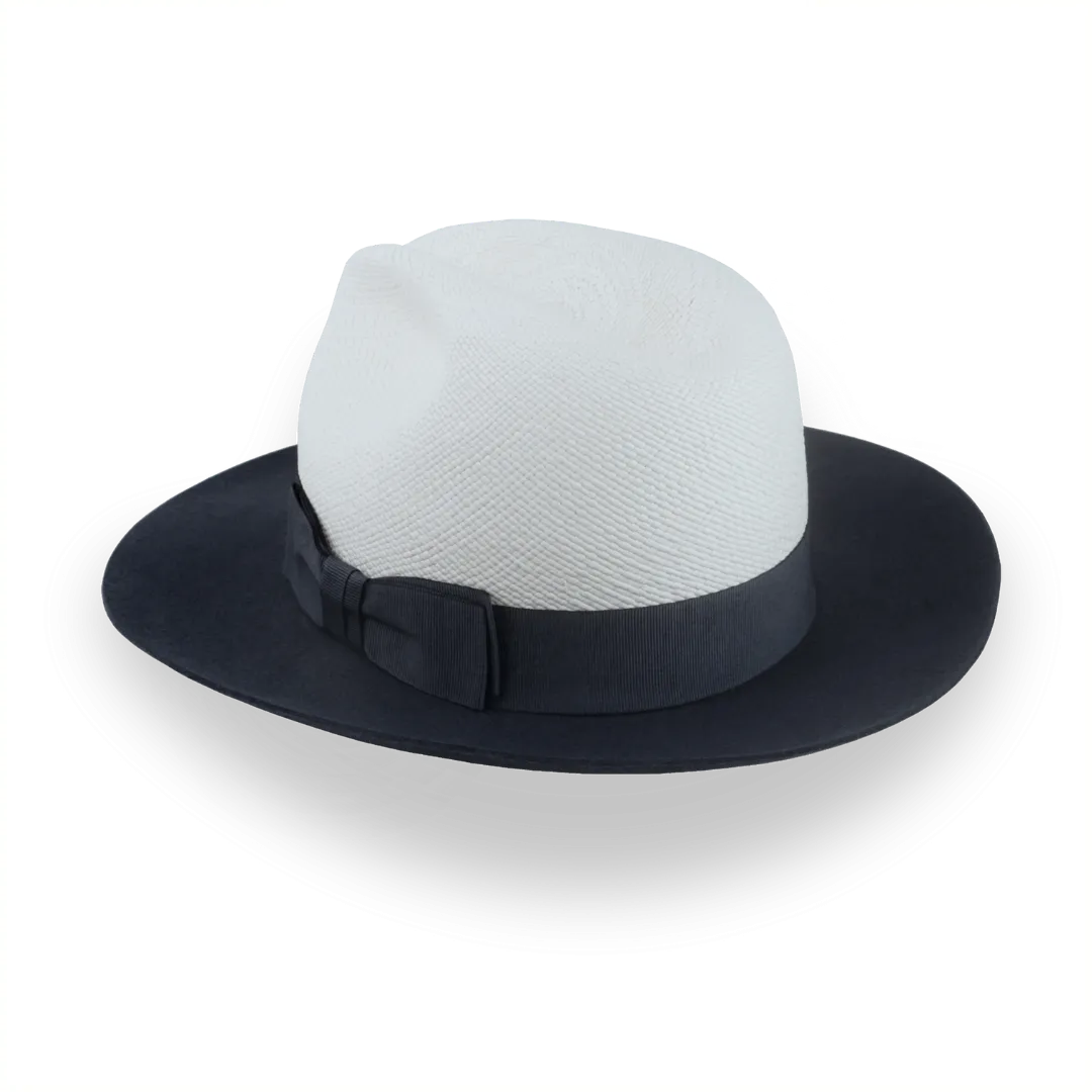 Dark Grey and Off-White Two-Tone Panama Fedora Hat with Felt Brim | The Monarch