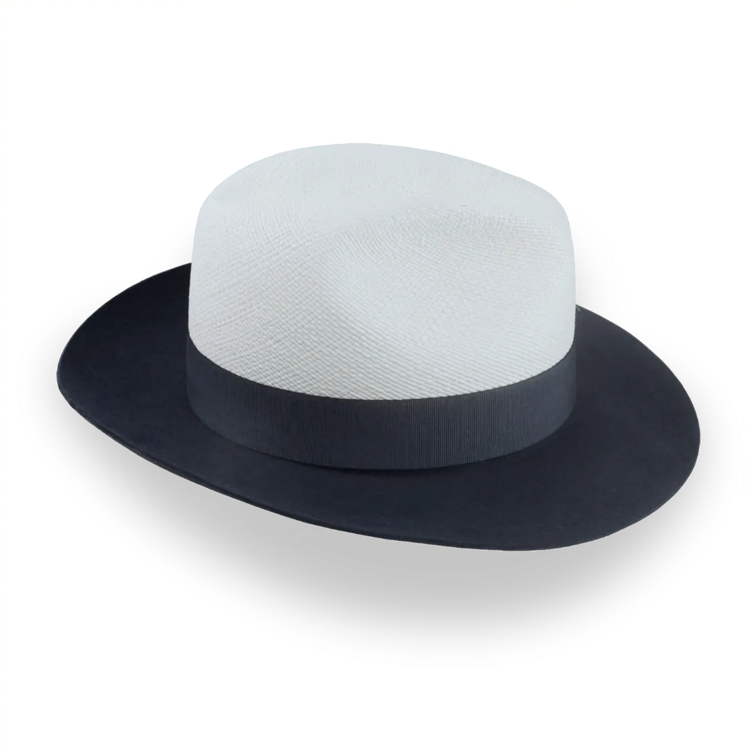 Dark Grey and Off-White Two-Tone Panama Fedora Hat with Felt Brim | The Monarch