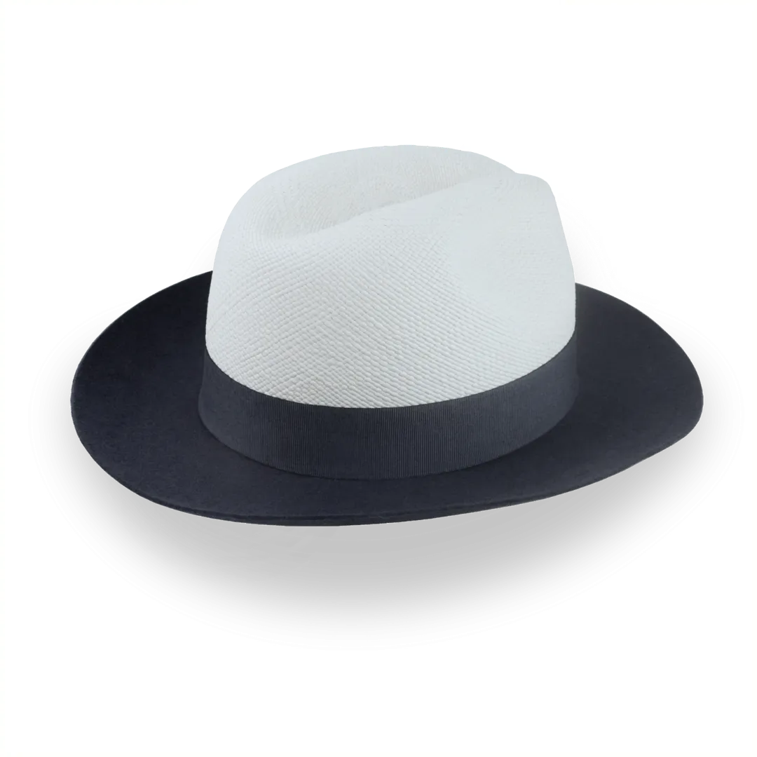 Dark Grey and Off-White Two-Tone Panama Fedora Hat with Felt Brim | The Monarch