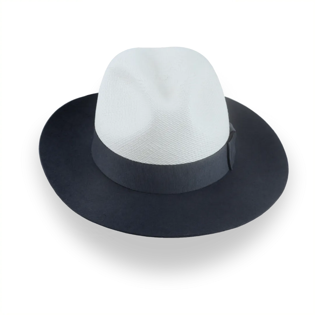 Dark Grey and Off-White Two-Tone Panama Fedora Hat with Felt Brim | The Monarch