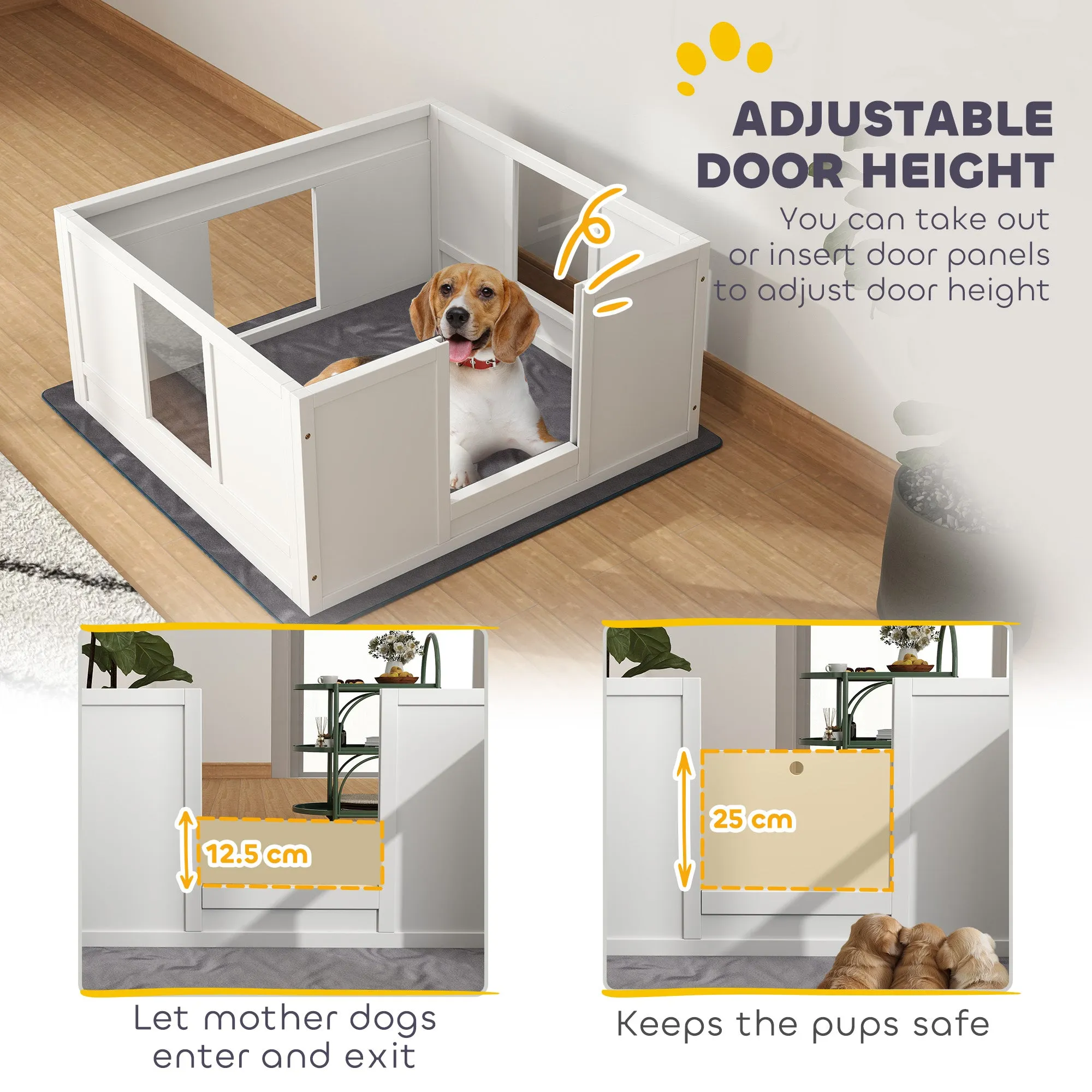 Dog Whelping Box with Whelping Pad, Adjustable Entrance, 100 x 96cm