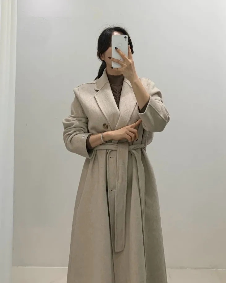 Double Button Handmade Wool Coat - 100% Wool