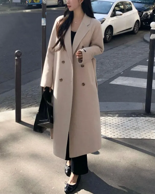 Double Button Handmade Wool Coat - 100% Wool