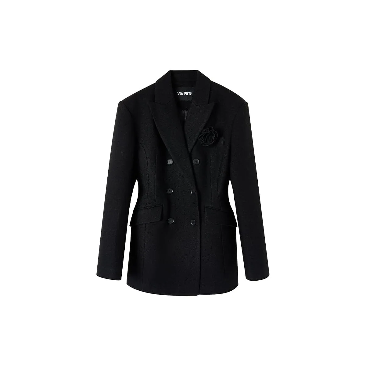 Elegant Black Wool Double-Breasted Coat