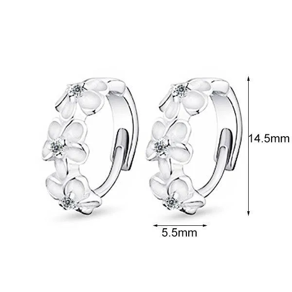 Elegant Flower Cubic Zirconia Hoop Earring, Rhodium Plated Vivid Ear Stud for Women