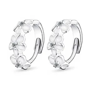 Elegant Flower Cubic Zirconia Hoop Earring, Rhodium Plated Vivid Ear Stud for Women