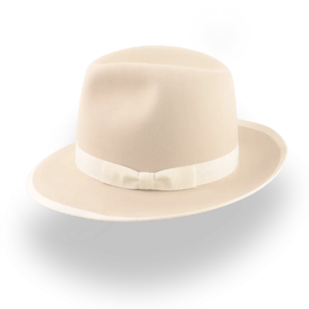 Elegant Wide Brim Fedora Hat in Cream Rabbit Fur Felt | The Stone