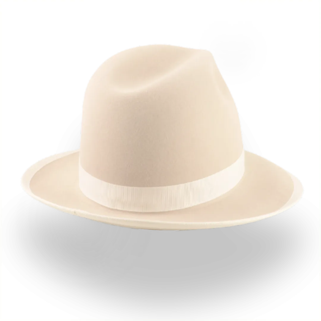 Elegant Wide Brim Fedora Hat in Cream Rabbit Fur Felt | The Stone