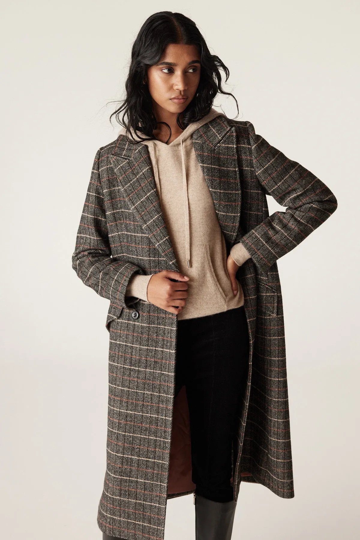 Emma Check Coat - Brown Check