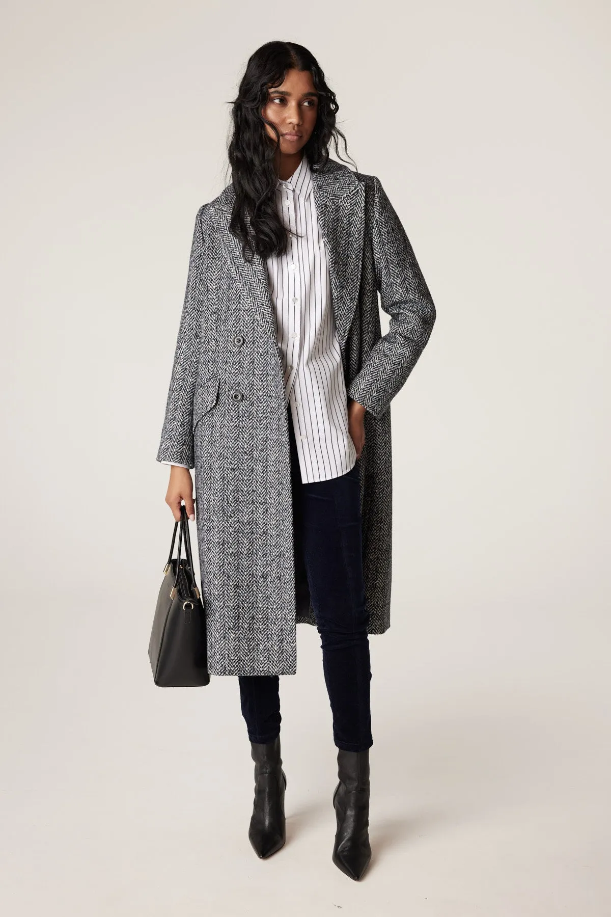 Emma Herringbone Coat - Blue Herringbone